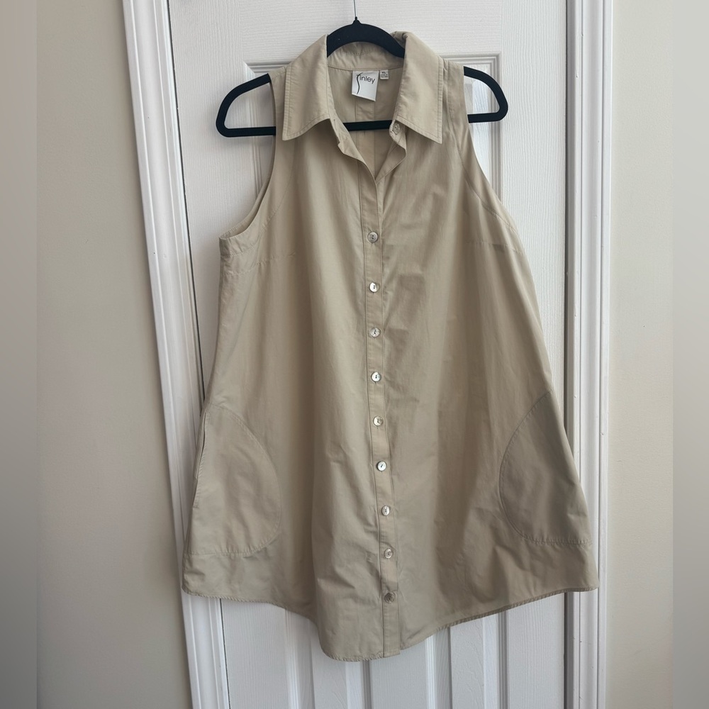 FINLEY Button Front & Back Sleeveless Swing Shirt Dress Size XL